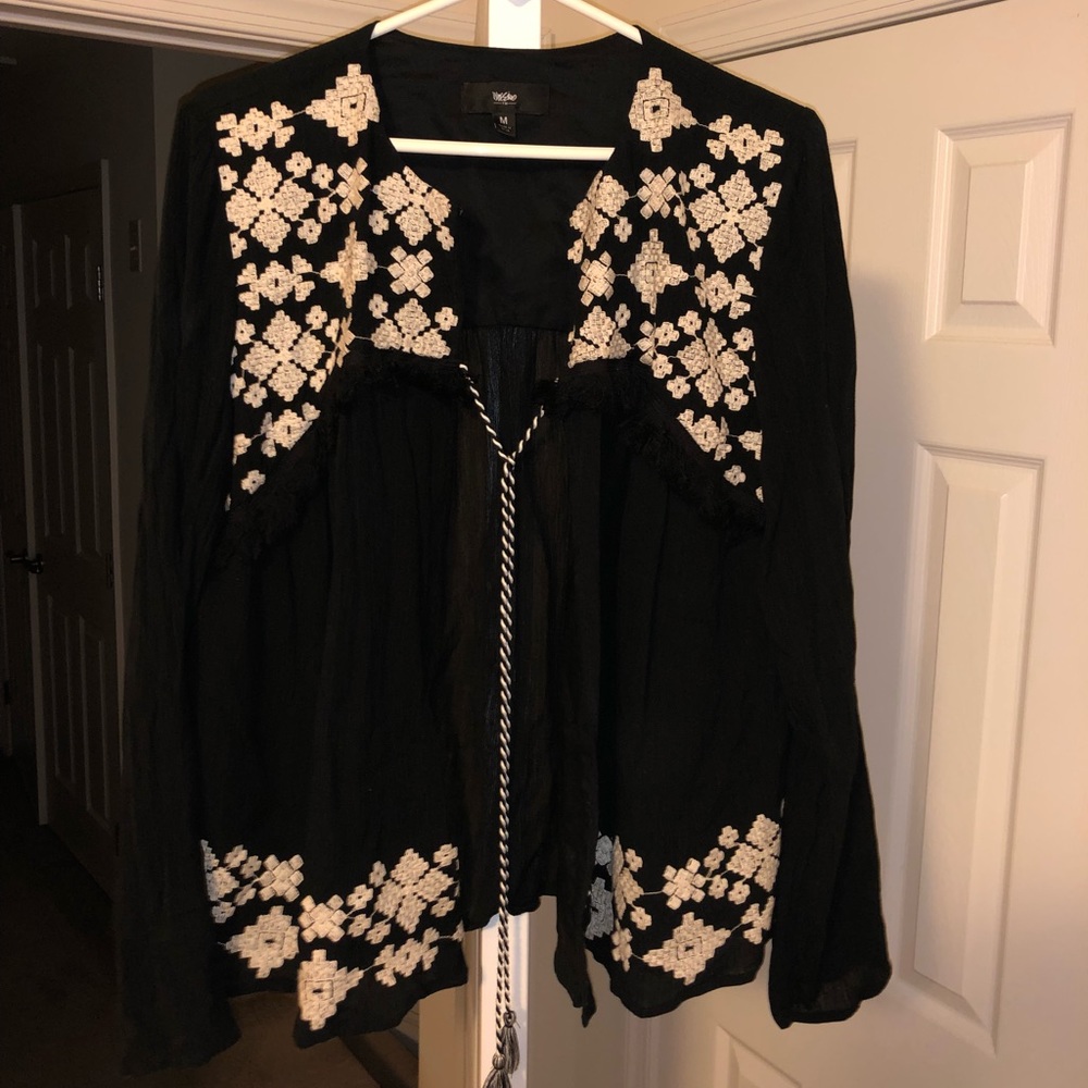 Black long sleeve top with embroidery